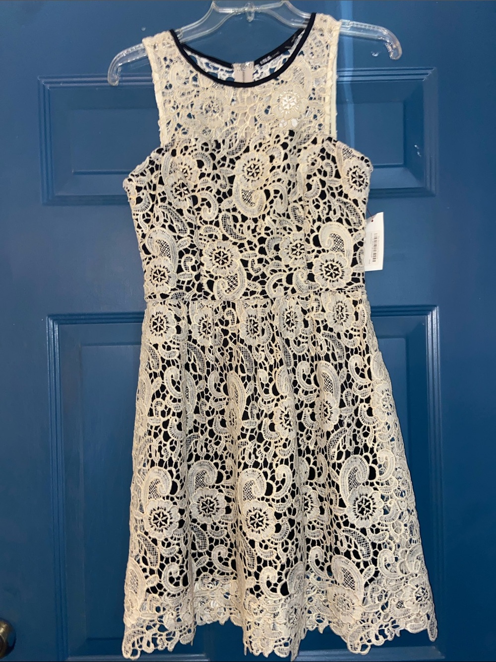 Ina Ivory Crochet Lace Mini Dress with Black Underlayer